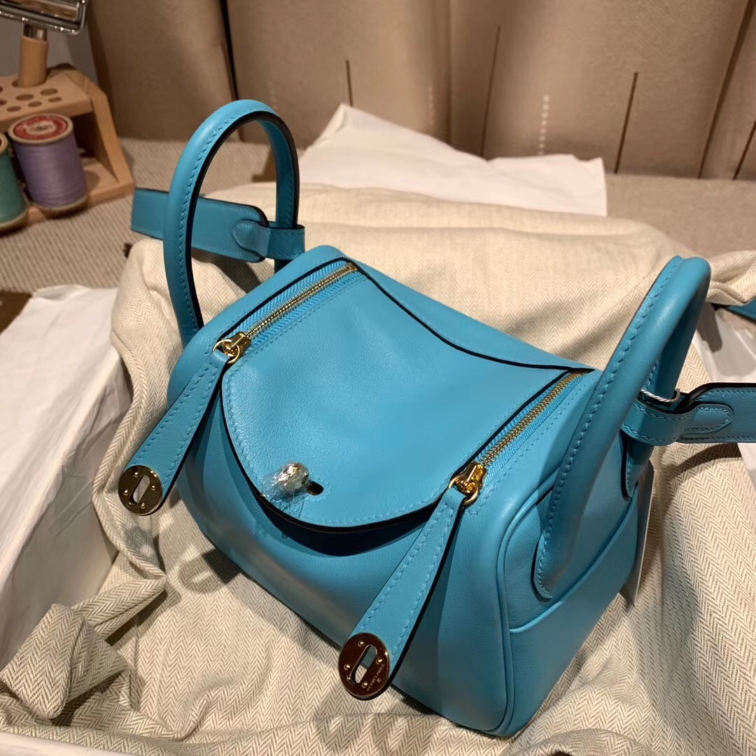 에르메스 미니 린디백19 노드블루 금장